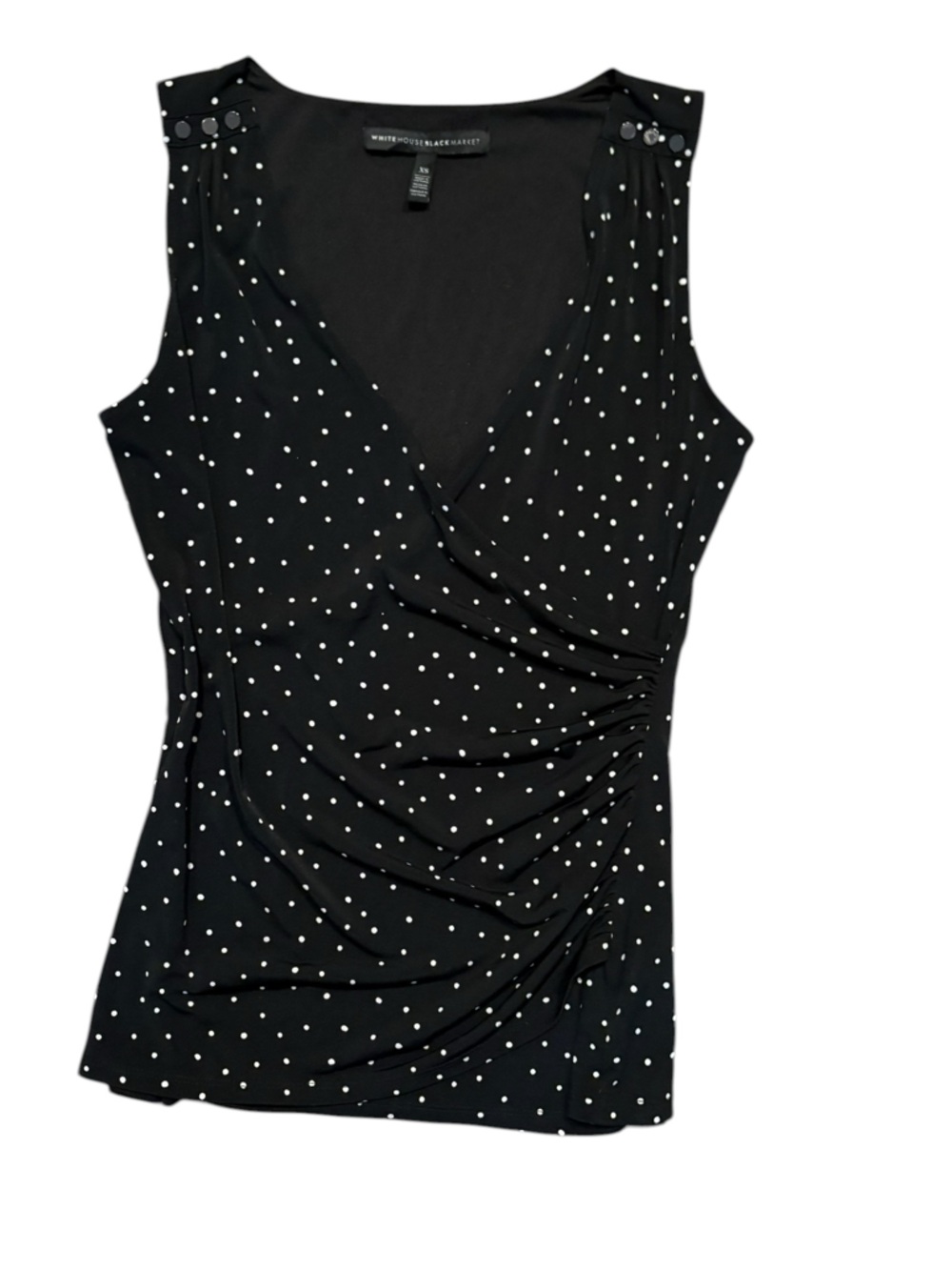 White House Black Market Sleeveless Faux Wrap Top
Black/White polka Dot xs
